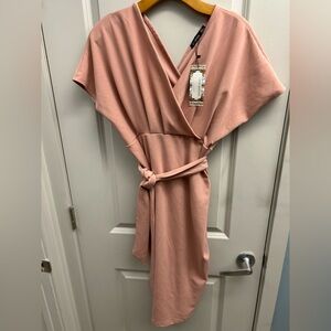 NWT Boohoo rose maternity wrap tie waist midi bodycon dress